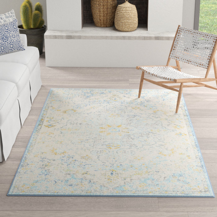 Mistana™ Hillsby Performance Ivory Cream/Teal/Yellow Rug & Reviews